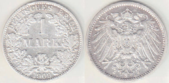 1909 A Germany silver 1 Mark A000625